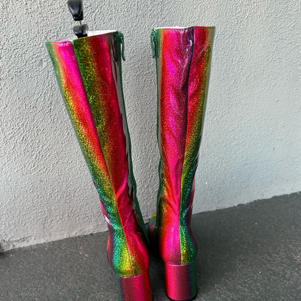 NEW Ellie Glitter Rainbow Go Go Boots Rave Raver EDM Knee High Festival Sz 7 - Picture 5 of 7